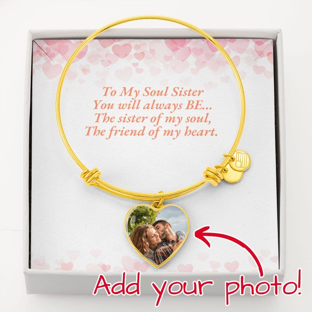 A gold bracelet with a heart charm, part of the Personalized Soul Sister Necklace collection by Bespoke Necklaces. Celebrate the bond with your soul sister with this sentimental and stylish necklace. Adjustable length and a 24mm x 24mm heart pendant.