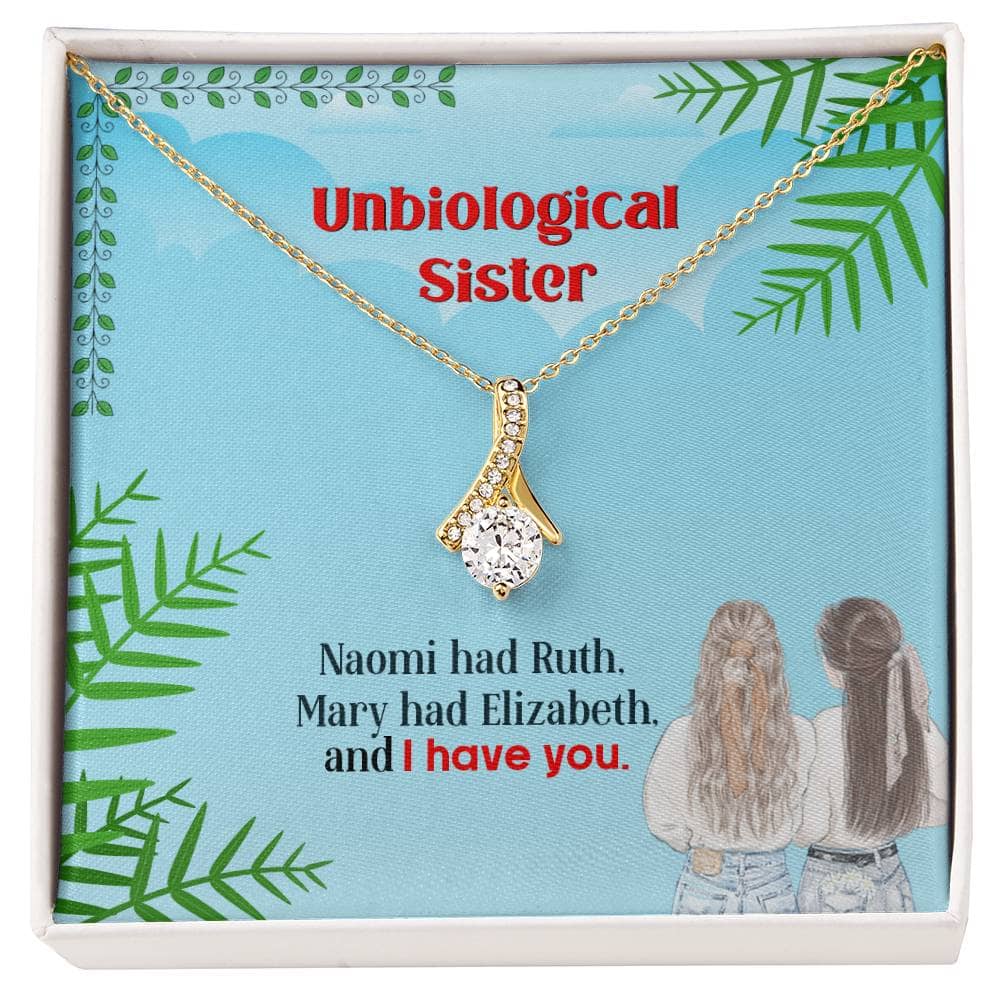 Alt text: "Close-up of gold necklace with diamond pendant, symbolizing the unbreakable bond between unbiological sisters"