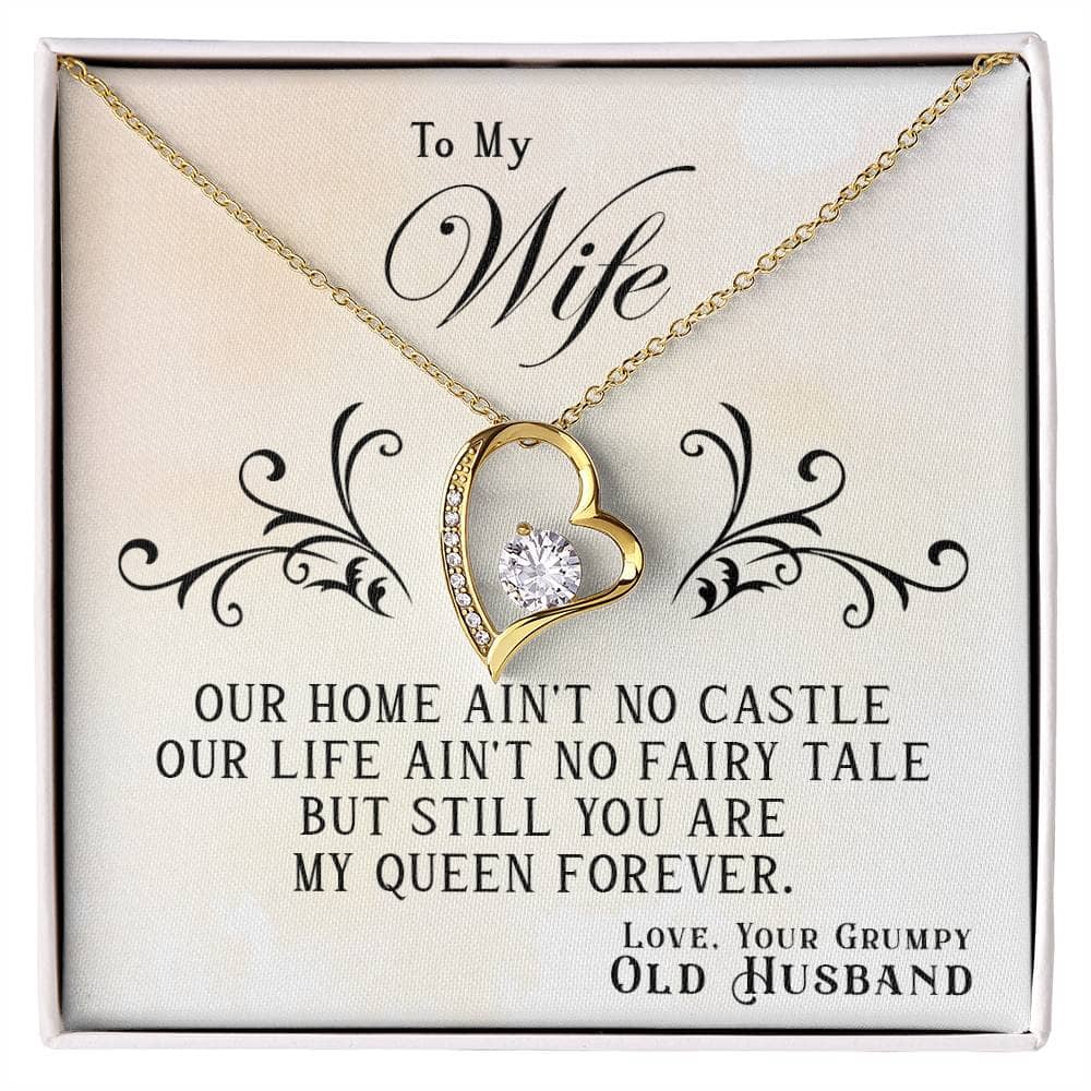 Alt text: "Gold heart necklace with diamond centerpiece, part of the Endless Love Personalised Wife Necklace collection. Symbol of unwavering affection and love. Adjustable chain for personalized fit."