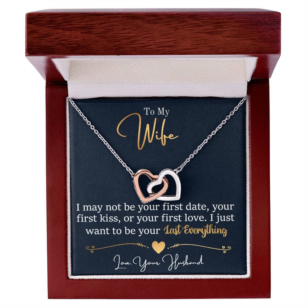 Alt text: Personalized Wife Necklace: Elegant Heart Pendant with Zirconia Stones in a Box