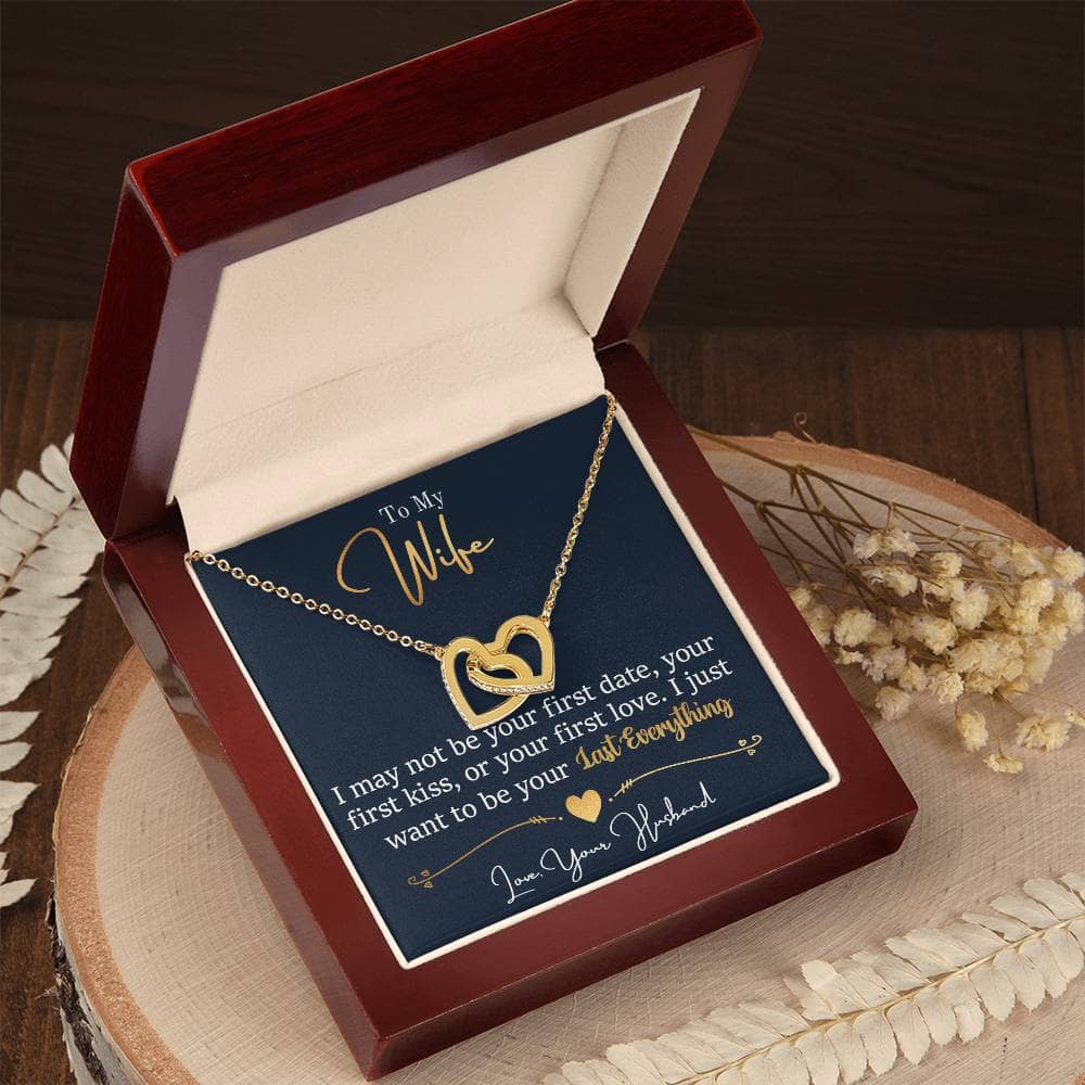 Alt text: "Personalized Wife Necklace: Elegant heart pendant with cubic zirconia stones in a box"