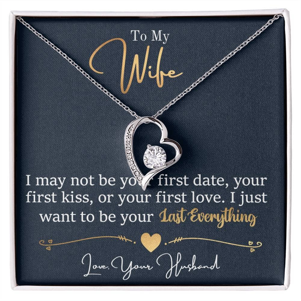Alt text: "Personalized Wife Necklace: Elegant Love Symbol with Cubic Zirconia in a Box"