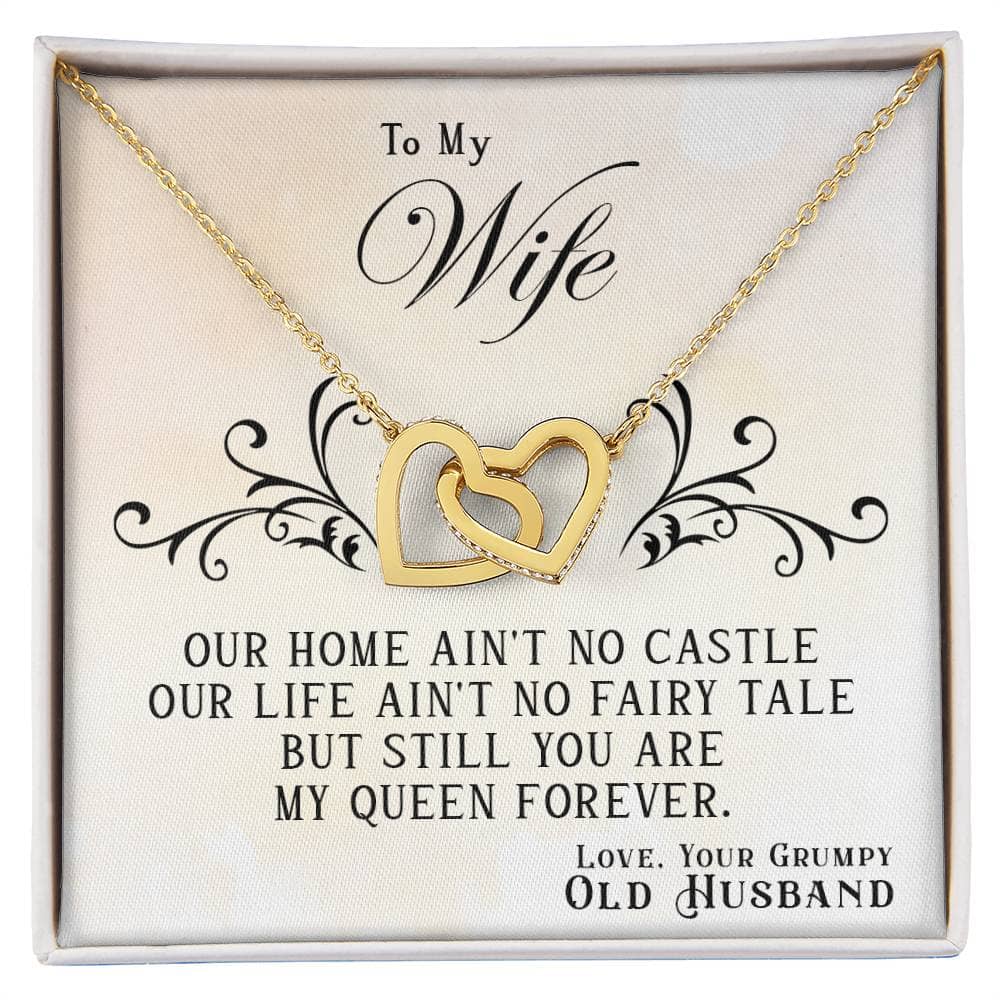 Alt text: Personalized Wife Necklace: Gold necklace in a box, a symbol of love & connection. Crafted with 14k white gold finish and cubic zirconia.