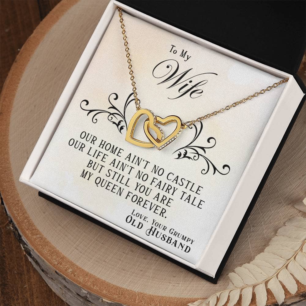 Alt text: Personalized Wife Necklace: Elegant necklace in a box, symbolizing love & connection. Crafted with 14k white gold finish and cubic zirconia.
