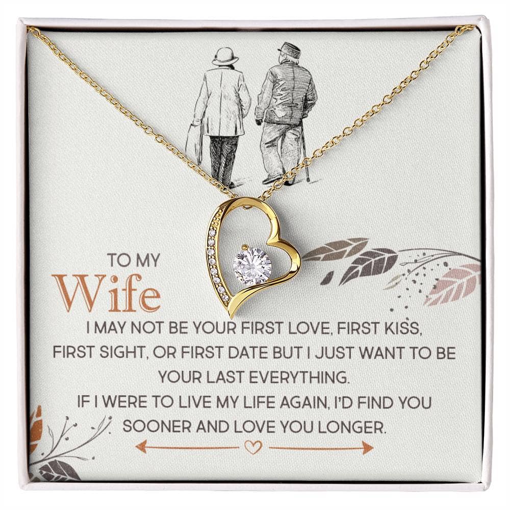 A gold heart necklace with a diamond in the middle, symbolizing enduring love and connection. Personalized Wife Necklace: Enduring Love.