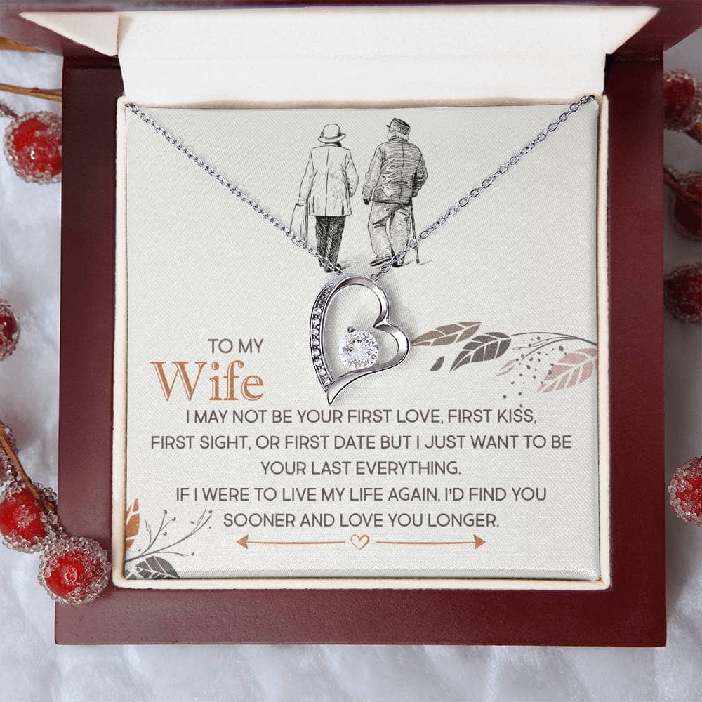 Alt text: Personalized Wife Necklace: A necklace in a box with a diamond heart pendant, symbolizing enduring love and affection.