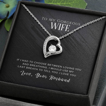 Alt text: "Personalised Wife Necklace - heart-shaped pendant in a box with LED lighting"