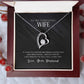 Alt text: "Personalized Wife Necklace - Heart-shaped pendant in a box, adorned with cubic zirconia. Adjustable chain for comfort and elegance. Perfect gift for special occasions."