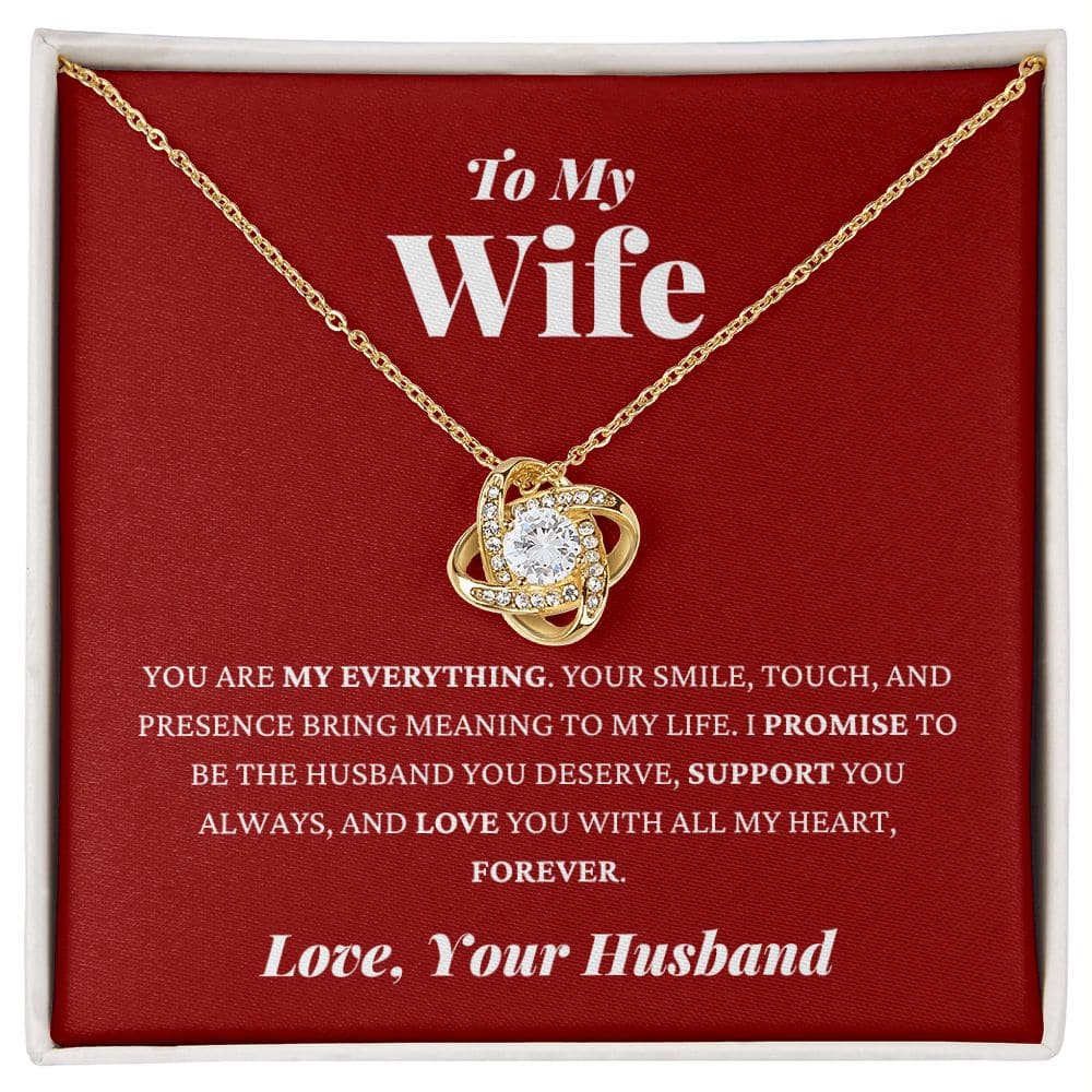 Alt text: "Personalized Wife Necklace: Heart-shaped pendant with cubic zirconia, symbolizing endless love and gratitude. Available in gold or white gold. Perfect gift for anniversaries, birthdays, or holidays."