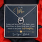 Alt text: "Personalized Wife Necklace: A heart-shaped pendant in a box, symbolizing everlasting love and elegance. Crafted with cubic zirconia and adjustable chain."