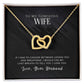 Heart-shaped gold necklace in a box with a love message for wife.