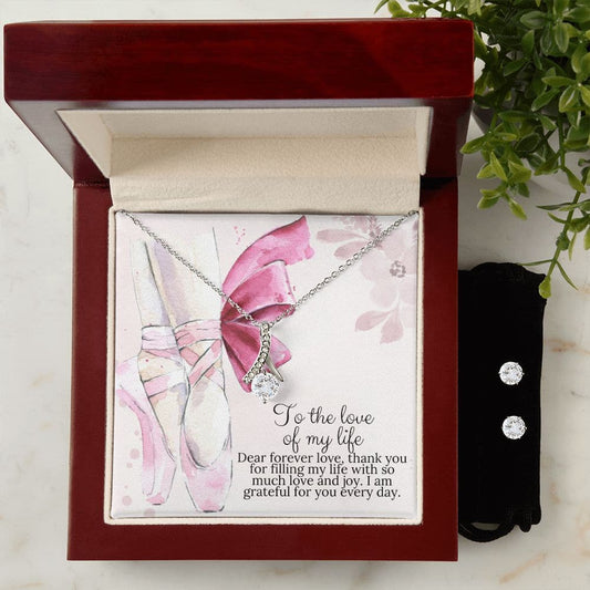 Alt text: "Jewelry box with necklace and earrings, part of the Personalized Wife Necklace - Love Infused Gift collection by Bespoke Necklace"