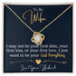Alt text: "Personalized Wife Necklace: Love Knot Charm, a gold necklace with a diamond pendant, symbolizing infinite love and elegance. Perfect gift for anniversaries and birthdays. Adaptable chain for a flawless fit. Packaged in a stylish mahogany-style box with LED light."
