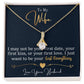 Alt text: "Personalized Wife Necklace: A gold necklace with a diamond pendant in a box, symbolizing love and connection."