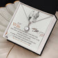 Alt text: "Personalized Wife Necklace with Cushion-Cut Zirconia in an elegant box, symbolizing everlasting love and devotion."