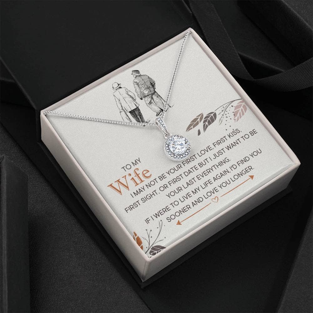 Alt text: "Personalized Wife Necklace with Cushion-Cut Zirconia in an elegant box"