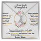Alt text: "Premium Personalized Daughter Necklace - A necklace in a box with a diamond pendant, symbolizing the unyielding bond between parent and daughter."