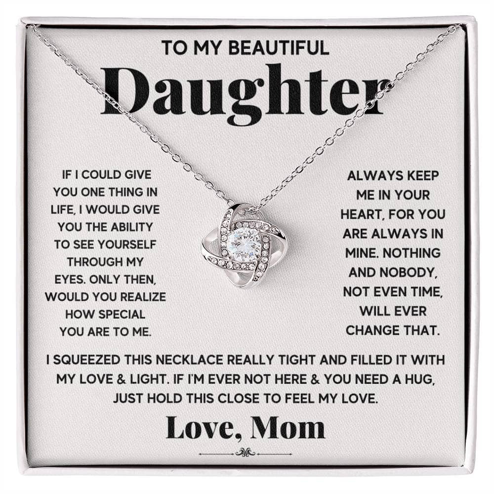 Alt text: Premium Personalized Daughter Necklace with Heart Pendant in Mahogany-Style Box