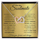 Alt text: "Personalized Soulmate Necklace: Interlocking hearts pendant on a necklace, symbolizing an unshakable bond. Crafted with 14k white gold or 18k gold finish and cubic zirconia."
