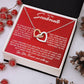 Alt text: "Special Soulmate Necklace - Interlocking Hearts pendant in a luxurious box with pine cones and berries"