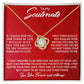A gold necklace with a diamond pendant in a red box, symbolizing love's unbreakable bond. Crafted with 14k white or 18k gold, adorned with stunning cubic zirconia. Adjustable chain for a perfect fit. Presented in a luxurious mahogany-styled box with LED lighting. Perfect for any occasion.