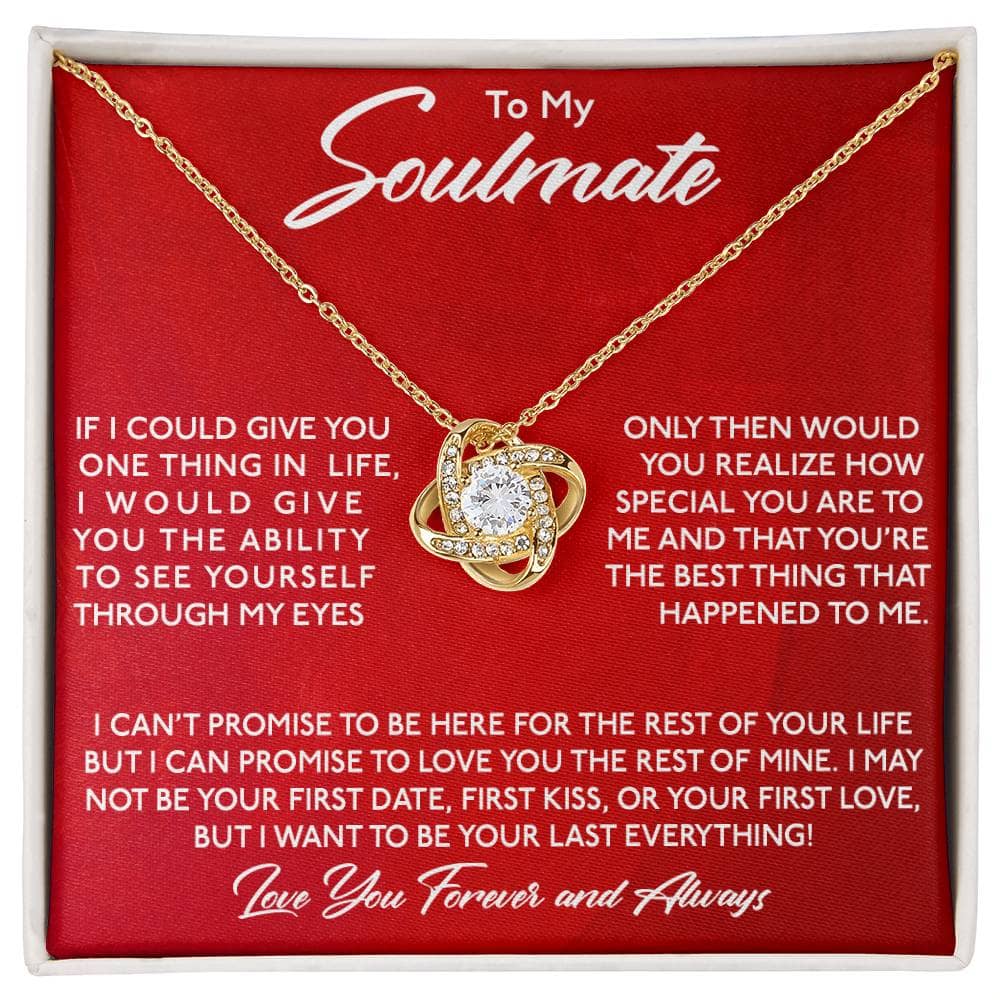 A gold necklace with a diamond pendant in a red box, symbolizing love's unbreakable bond. Crafted with 14k white or 18k gold, adorned with stunning cubic zirconia. Adjustable chain for a perfect fit. Presented in a luxurious mahogany-styled box with LED lighting. Perfect for any occasion.