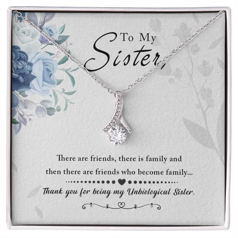 To My Sister, Thank You For Everything - Alluring Beauty Necklace: A stunning necklace in a box, featuring a ribbon-shaped pendant with a 7mm cubic zirconia. Adjustable length from 18" to 22". Lobster clasp. Packaged in a soft touch box for easy gifting.