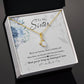 Alt text: "To My Sister, Thank You For Everything - Alluring Beauty Necklace in a box, featuring a ribbon-shaped pendant and 7mm cubic zirconia. Adjustable length from 18" to 22". Packaged in a soft touch box for gifting."