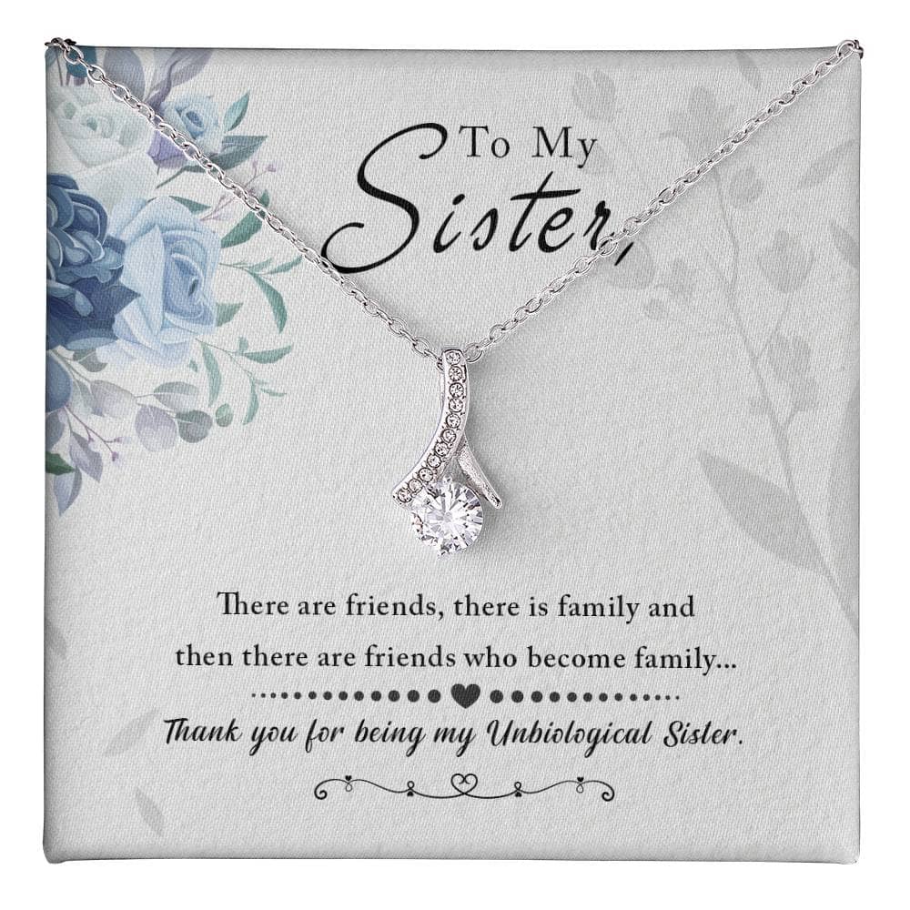 To My Sister, Thank You For Everything - Alluring Beauty Necklace: A stunning necklace with a petite ribbon-shaped pendant and a 7mm cubic zirconia. Adjustable length from 18" to 22". Lobster clasp. Packaged in a soft touch box for easy gifting.