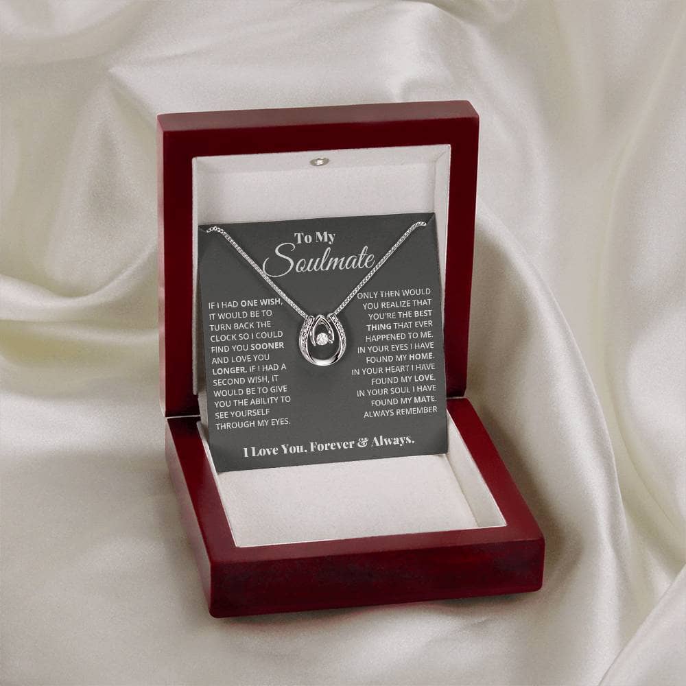 A necklace in a box, personalized with a unique message, symbolizing a deep connection and commitment. Crafted with exquisite craftsmanship, available in 14k white gold or 18k gold finish. Pendant designs include heart or love knot, with adjustable chain options. Presented in a luxurious mahogany-style box with LED lighting, perfect for gifting. Ideal for anniversaries, Valentine's Day, birthdays, or any romantic occasion.